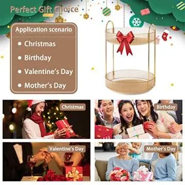 shuang qing Rotating Makeup Organizer for Vanity 2 Tier, High-Capacity Skincare Clear Make Up Storage Perfume Organizers Cosmetic Dresser Organizer Countertop 360 Spinning （Gold）