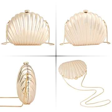 Quniko Women Evening Bag Acrylic Clutch Purse Shell Shape Shoulder Cross-body Bag Chain Box Bag