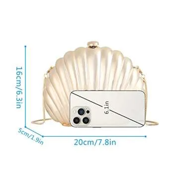 Quniko Women Evening Bag Acrylic Clutch Purse Shell Shape Shoulder Cross-body Bag Chain Box Bag