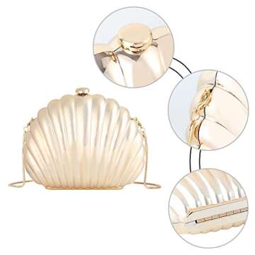 Quniko Women Evening Bag Acrylic Clutch Purse Shell Shape Shoulder Cross-body Bag Chain Box Bag