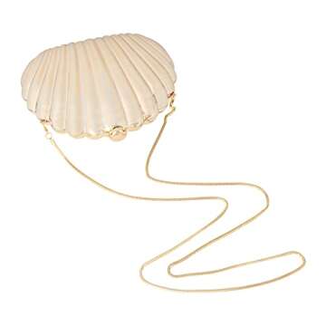 Quniko Women Evening Bag Acrylic Clutch Purse Shell Shape Shoulder Cross-body Bag Chain Box Bag