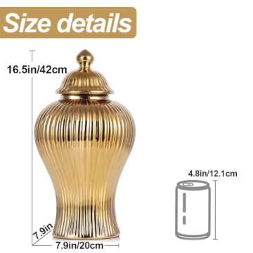 16.5" Gold Ceramic Ginger Jar Vase with Lid - Modern Luxury Ceramic Decoration Gold Ginger Jars for ...