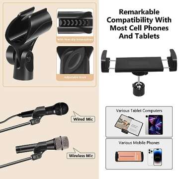 Ramzi Mic Stand,6 In 1 Microphone Stand Floor Boom Mic Stand, Support Boom Gooseneck Mic Clips Tablet Phone Holder Any Combination With Mic Stand Bag