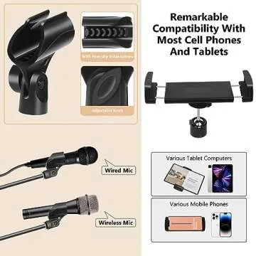Ramzi Mic Stand,6 In 1 Microphone Stand Floor Boom Mic Stand, Support Boom Gooseneck Mic Clips Tablet Phone Holder Any Combination With Mic Stand Bag