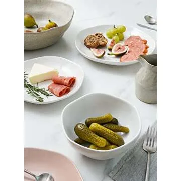 LE TAUCI Dinnerware Sets 12 Piece, Serve for 4, Ceramic Plates and Bowls Set (10" Dinner Plates + 8" Salad Dish + 22 oz Bowl) x 4, White