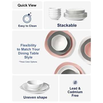 LE TAUCI Dinnerware Sets 12 Piece, Serve for 4, Ceramic Plates and Bowls Set (10" Dinner Plates + 8" Salad Dish + 22 oz Bowl) x 4, White