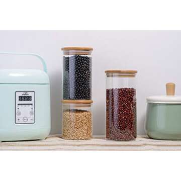 Set of 4 Large Spaghetti Jars Glass Cylinder Airtight Food Storage Container Canister Jar with Bamboo Lid & Silicone Sealing Ring for Pasta, Candy, Cookie, Rice, Sugar, Flour, Nuts