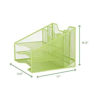 Mind Reader Desktop Organizer, Vertical File Holder, Paper Trays, Office, Metal Mesh, 12.5" L x 11.5" W x 9.5" H, Green