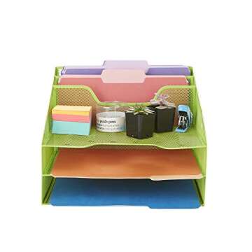 Mind Reader Desktop Organizer, Vertical File Holder, Paper Trays, Office, Metal Mesh, 12.5" L x 11.5" W x 9.5" H, Green