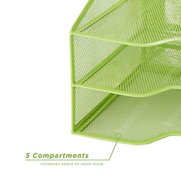 Mind Reader Desktop Organizer, Vertical File Holder, Paper Trays, Office, Metal Mesh, 12.5" L x 11.5" W x 9.5" H, Green