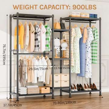 Clussbin Wire Garment Rack with Hanging Clothes, Multi-Functional Clothes Racks Heavy Duty Metal Clothing Rack, Free Standing Closet Wardrobe Portable Clothes Rack, Max Load 900lbs, Black