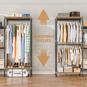 Clussbin Wire Garment Rack with Hanging Clothes, Multi-Functional Clothes Racks Heavy Duty Metal Clothing Rack, Free Standing Closet Wardrobe Portable Clothes Rack, Max Load 900lbs, Black