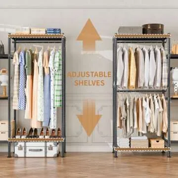 Clussbin Wire Garment Rack with Hanging Clothes, Multi-Functional Clothes Racks Heavy Duty Metal Clothing Rack, Free Standing Closet Wardrobe Portable Clothes Rack, Max Load 900lbs, Black