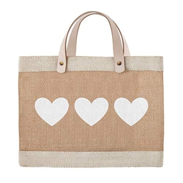 Santa Barbara Design Studio Farmers Market Tote with Three White Hearts, Reusable Burlap Grocery Bag...