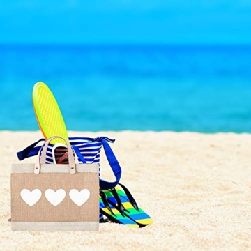 Santa Barbara Design Studio Farmers Market Tote with Three White Hearts, Reusable Burlap Grocery Bag with Leather Handle, Purse for Beach or Picnics, Food Lovers Gift Idea, 12.5 x 9.5 Inches