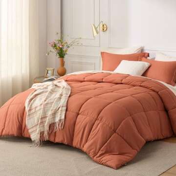 Bedsure Burnt Orange Queen Comforter Set - Burnt Orange Basket Weave Pattern Down Alternative Comforter Set Box Stitching Duvet Insert, Lightweight All Season Bedding Set with 2 Pillow Shams