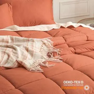 Bedsure Burnt Orange Queen Comforter Set - Burnt Orange Basket Weave Pattern Down Alternative Comforter Set Box Stitching Duvet Insert, Lightweight All Season Bedding Set with 2 Pillow Shams