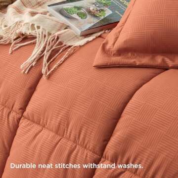 Bedsure Burnt Orange Queen Comforter Set - Burnt Orange Basket Weave Pattern Down Alternative Comforter Set Box Stitching Duvet Insert, Lightweight All Season Bedding Set with 2 Pillow Shams