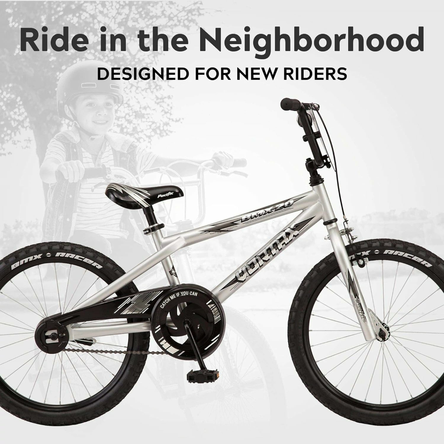 Pacific Vortax BMX Style Kids Bike for Boys and Girls, Single Speed, 12 to 20-Inch Wheel Option, Adjustable Seat, Durable Frame, Number Plate Handlebar, Easy to Stop Brakes, Designed for New Riders