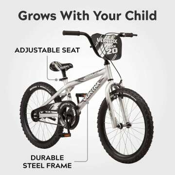 Pacific Vortax BMX Style Kids Bike for Boys and Girls, Single Speed, 12 to 20-Inch Wheel Option, Adjustable Seat, Durable Frame, Number Plate Handlebar, Easy to Stop Brakes, Designed for New Riders