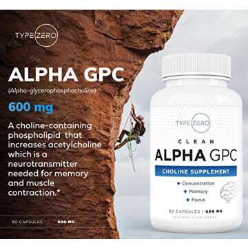 Type Zero Ultra Clean Alpha GPC Choline Supplement (600mg | 90 Capsules) Soy Free, Non-GMO Nootropics Alpha GPC 600mg / 300mg; Alpha-GPC Brain Memory and Focus Supplements