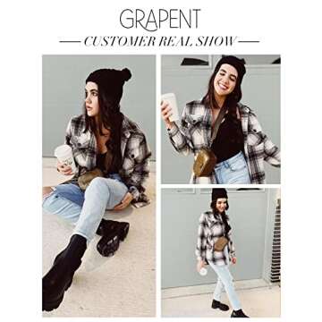 GRAPENT Women's Casual Oversized boyfriend Plaid Button Down Long Sleeve Shirt Quilted Lined Shacket Jacket Coat Outerwear Khaki Color Size Large