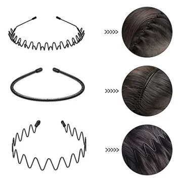 fenshine 6PCS Metal Hair Bands, Spring Wavy Hoop Unisex Black Headband Slicked Back Non Slip Sports Hairband for Women Men…