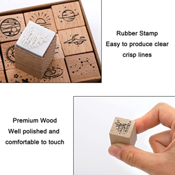 Hacaroa 32-Piece Wooden Rubber Stamp Set for Crafts