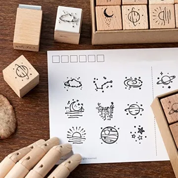 Hacaroa 32-Piece Wooden Rubber Stamp Set for Crafts