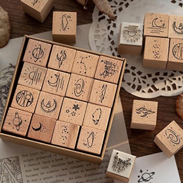 Hacaroa 32-Piece Wooden Rubber Stamp Set for Crafts