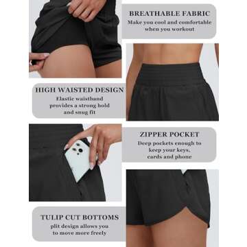 BMJL Women's Athletic Shorts High Waisted Workout Shorts Pocket Running Shorts Gym Sporty Yoga Summer Shorts Pants(XS,Black371)