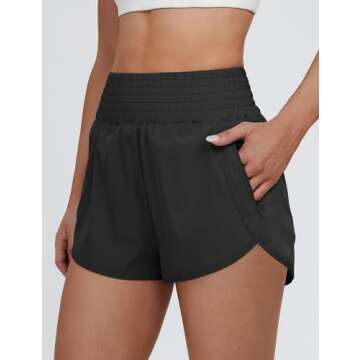 BMJL Women's Athletic Shorts High Waisted Workout Shorts Pocket Running Shorts Gym Sporty Yoga Summer Shorts Pants(XS,Black371)