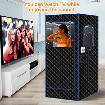 Hunter tribe Portable Infrared Sauna Full Size Personal Sauna for Home with Heating Foot Pad and Lamp,Remote Control,Timer,Transparent Window,Full Body Relaxation in Home Sauna(70.1”Hx34.6”Lx34.6”W)