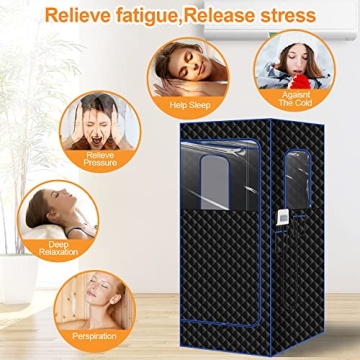 Hunter tribe Portable Infrared Sauna Full Size Personal Sauna for Home with Heating Foot Pad and Lamp,Remote Control,Timer,Transparent Window,Full Body Relaxation in Home Sauna(70.1”Hx34.6”Lx34.6”W)