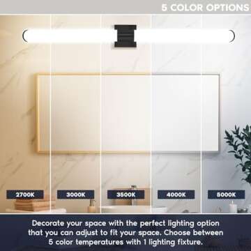 LUXRITE LED Black Bathroom Vanity Light Fixtures 48 Inch 5CCT 2700K-5000K Selectable Over Mirror Van...