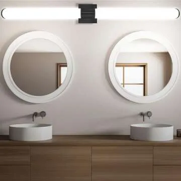LUXRITE LED Black Bathroom Vanity Light Fixtures 48 Inch 5CCT 2700K-5000K Selectable Over Mirror Vanity Lights Modern Wall Light Bar 38W 3000 Lumens CRI 90 Dimmable Damp Rated ETL Listed