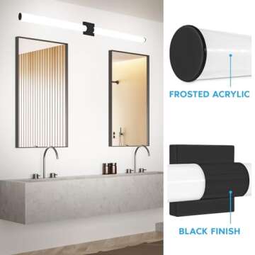 LUXRITE LED Black Bathroom Vanity Light Fixtures 48 Inch 5CCT 2700K-5000K Selectable Over Mirror Vanity Lights Modern Wall Light Bar 38W 3000 Lumens CRI 90 Dimmable Damp Rated ETL Listed