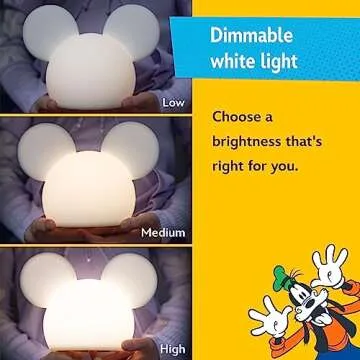 Disney Mickey Mouse Squishy Light, Color Changing, Night Light for Kids, USB Lamp, Battery Operated, Dimmable, Ideal for Bedroom, Playroom, Living Room, and More, 66944