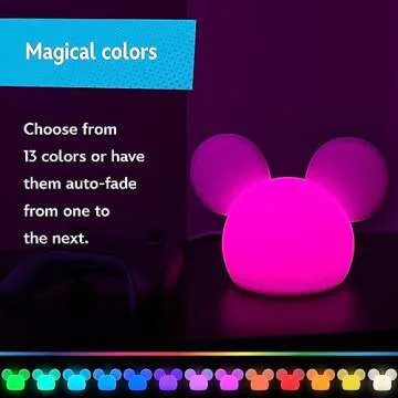 Disney Mickey Mouse Squishy Light, Color Changing, Night Light for Kids, USB Lamp, Battery Operated, Dimmable, Ideal for Bedroom, Playroom, Living Room, and More, 66944