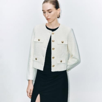 Chic URBAN REVIVO Cropped Tweed Blazer for Stylish Comfort