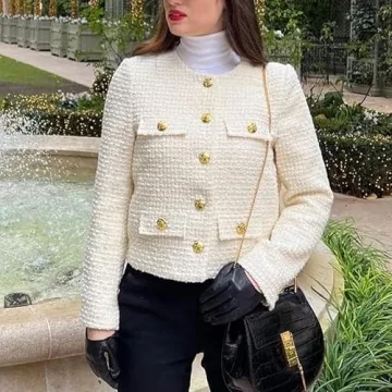 Chic URBAN REVIVO Cropped Tweed Blazer for Stylish Comfort