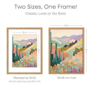 Homeforia 12x16 Wood Frame, Premium Oak Poster Frames 12x16 with 9x12 Mat, 12 x 16 Natural Wood Photo Frame for Wall, Tempered Glass, Wall Hook Included, Set of 1