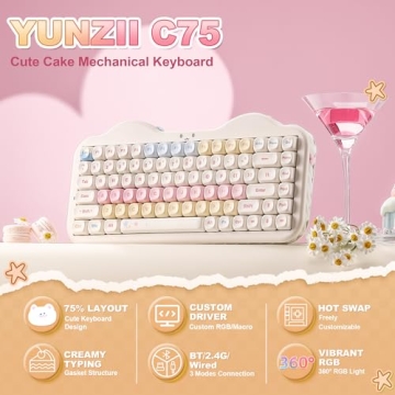 YUNZII C75 Wireless Mechanical Keyboard,75% Layout, Hot-Swappable NKRO,BT5.0/2.4G/USB-C Mode,Dye-Sub...