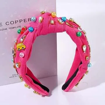 JERTOCLE Teacher Headband Accessories Beaded Crystal FRIYAY Knotted Headband Jeweled Wide Back to School Headband Hair Accessories Gifts for Teacher Appreciation (FRI-YAY)