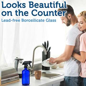 Empty Blue Glass Spray Bottles - 16 oz Refillable & BPA Free