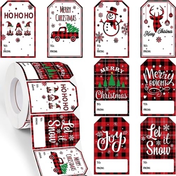 Zonon 720 Pieces Self Adhesive Christmas Gift Tag Xmas Kraft Name Tags Natural Kraft Christmas Stick...