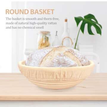 Sourdough Bread Baking Supplies, 10 Inch Round Sourdough Starter Kit, Proofing Basket for Bread Baking, Bread Making Supplies Tools, Banneton Basket Gift Set