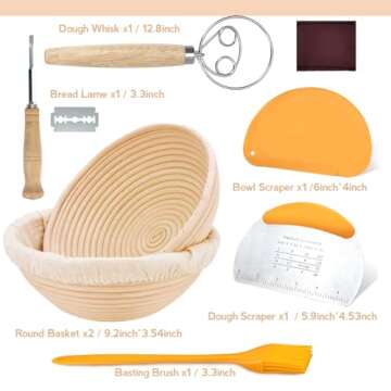 Sourdough Bread Baking Supplies, 10 Inch Round Sourdough Starter Kit, Proofing Basket for Bread Baking, Bread Making Supplies Tools, Banneton Basket Gift Set