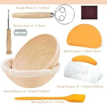 Sourdough Bread Baking Supplies, 10 Inch Round Sourdough Starter Kit, Proofing Basket for Bread Baking, Bread Making Supplies Tools, Banneton Basket Gift Set