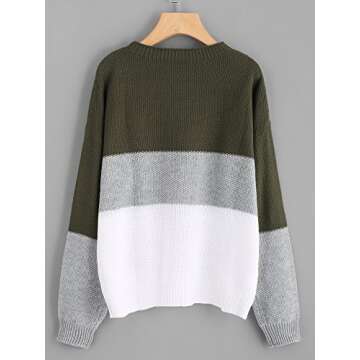 Milumia Women's Casual Drop Shoulder Color Block Striped Knitted Textured Jumper Sweater Green Medium
